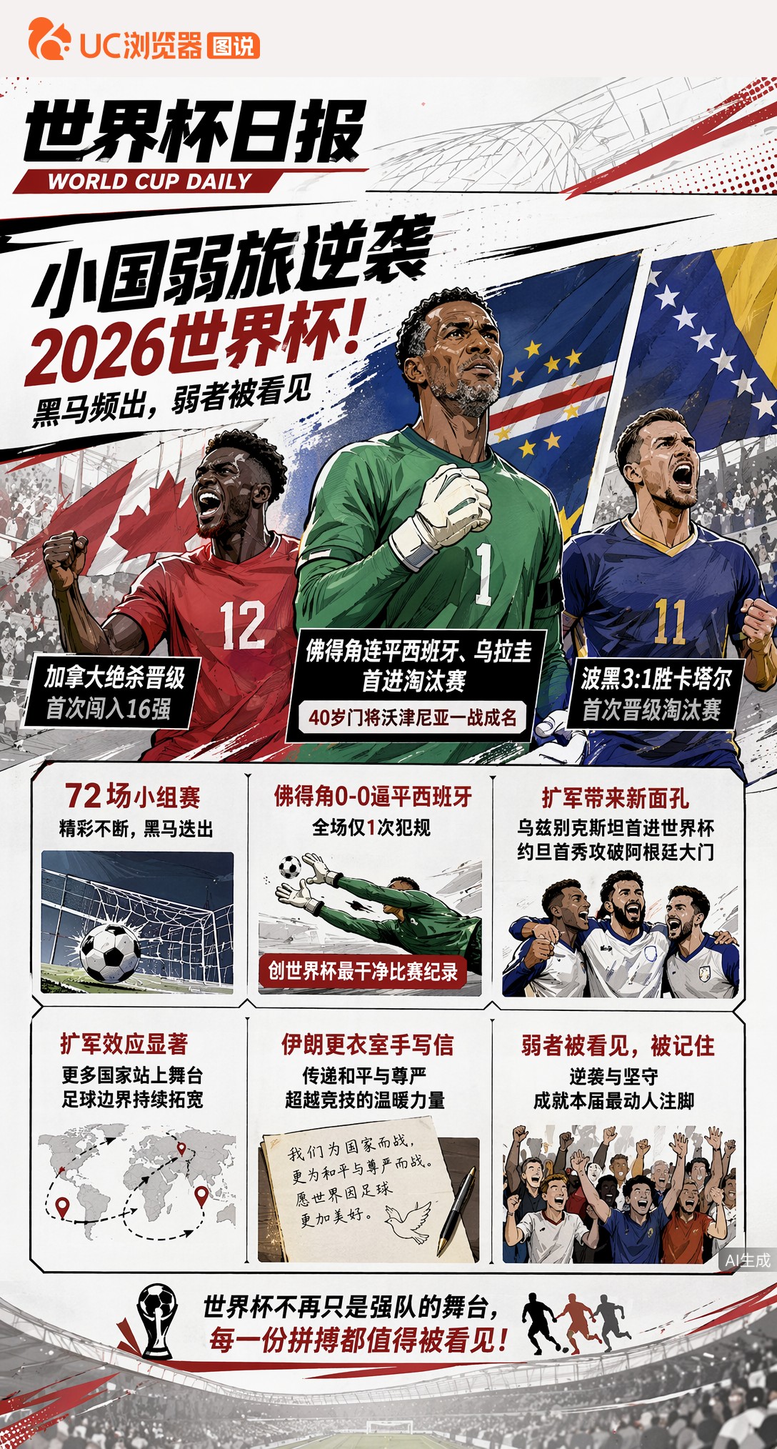 佛得角连平西班牙乌拉圭，波黑3-1晋级！小国弱旅逆袭2026世界杯