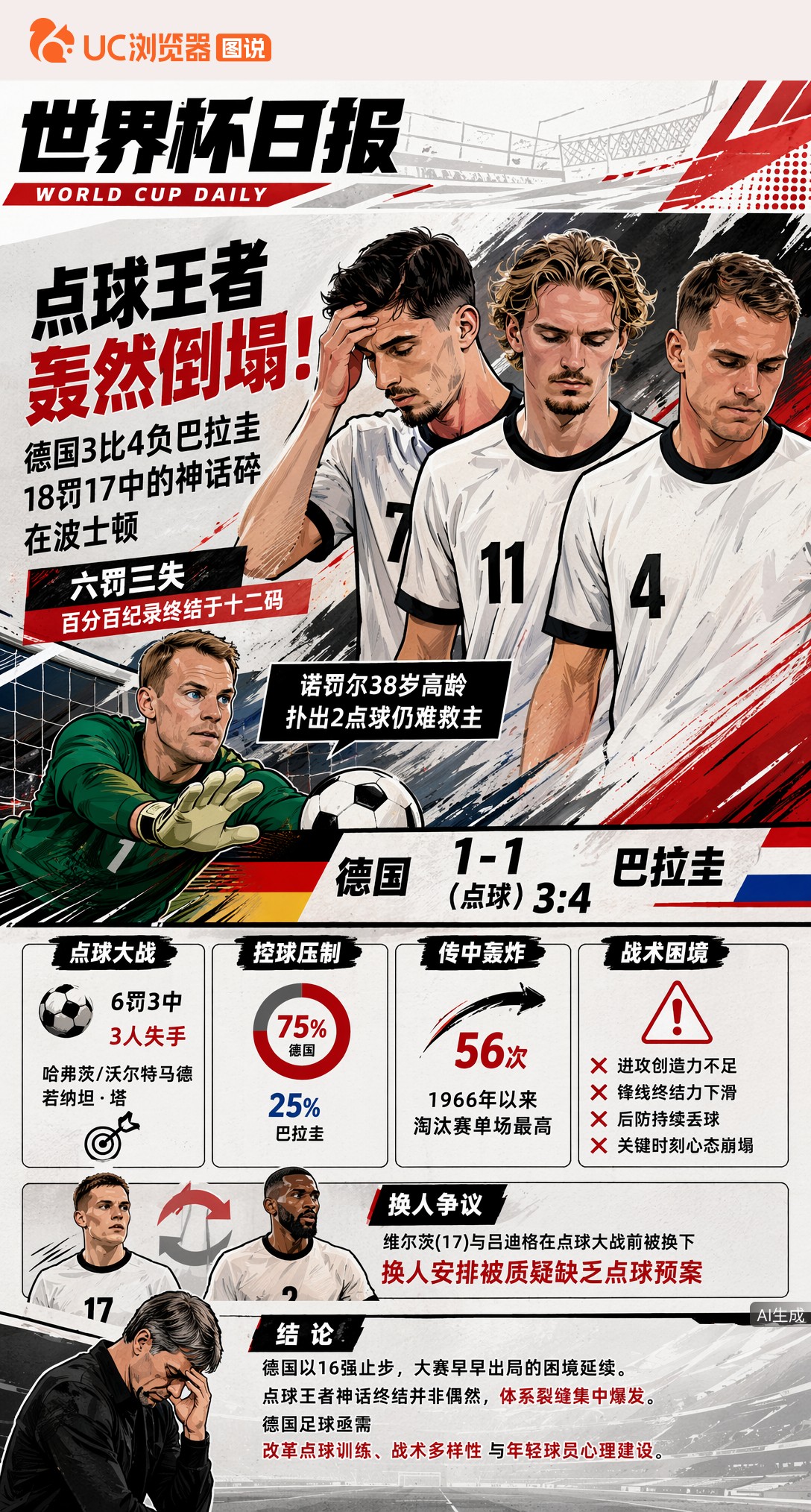 点球王者轰然倒塌！德国3比4负巴拉圭，18罚17中的神话碎在波士顿