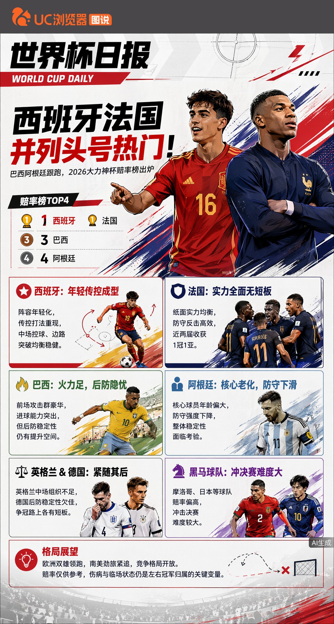 西班牙法国并列头号热门！巴西阿根廷跟跑，2026大力神杯赔率榜出炉