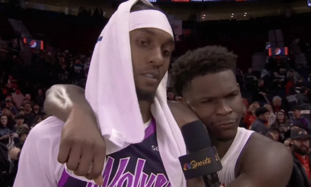 NBA常规赛，森林狼124-121击败开拓者。
赛后森林狼球员安东尼-爱德华兹接