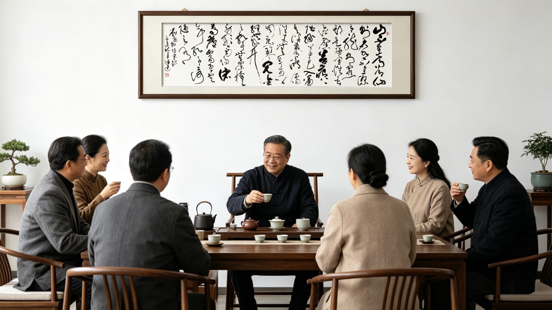 陋室品茗，知己交心(配图：张德进书法)