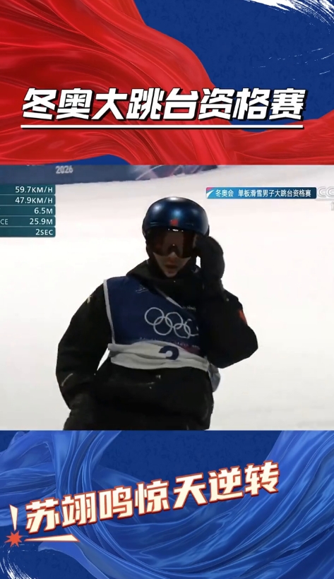 冬奥大跳台资格赛，冬奥会男子大跳台资格赛，苏翊鸣惊天逆转。
滑板没有问题，苏翊鸣