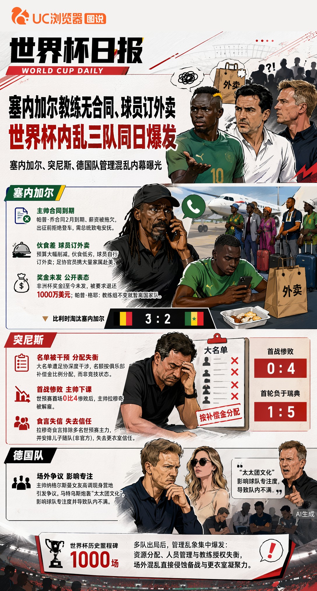 塞内加尔教练无合同、球员订外卖，世界杯内乱三队同日爆发