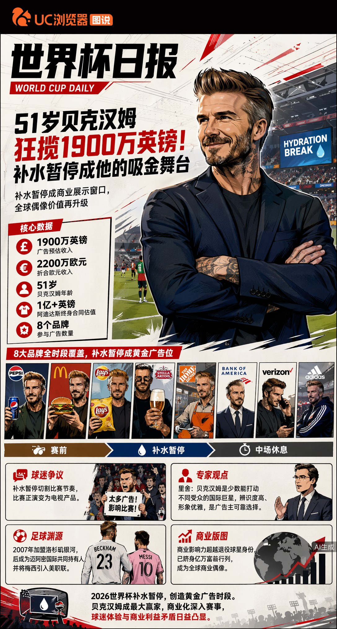 51岁贝克汉姆世界杯狂揽1900万英镑！补水暂停成他的吸金舞台