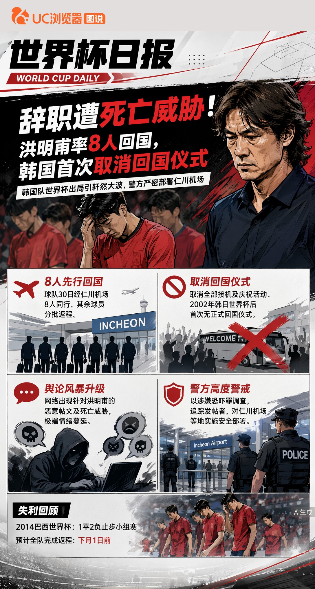 辞职遭死亡威胁！洪明甫率8人回国，韩国首次取消回国仪式