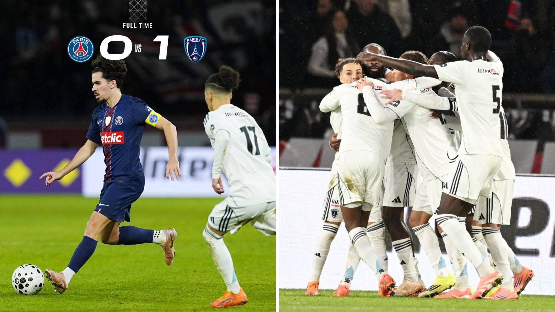 法国杯：巴黎圣日耳曼主场0-1爆冷负于巴黎FC，止步法国杯32强。
登贝莱失单刀