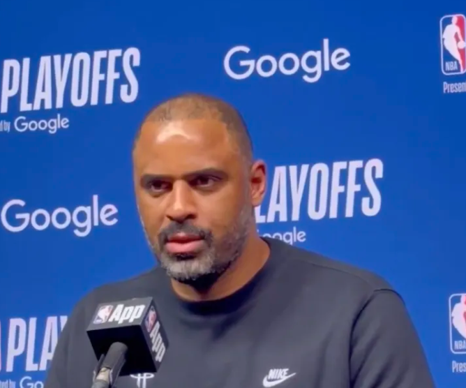 NBA季后赛G4，火箭主帅艾米-乌度卡接受了记者采访，谈到了凯文-杜兰特：“本赛