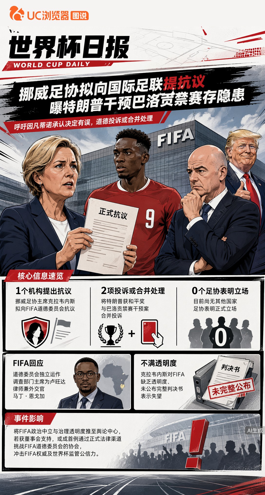 挪威足协拟向国际足联提抗议，曝特朗普干预巴洛贡禁赛存隐患