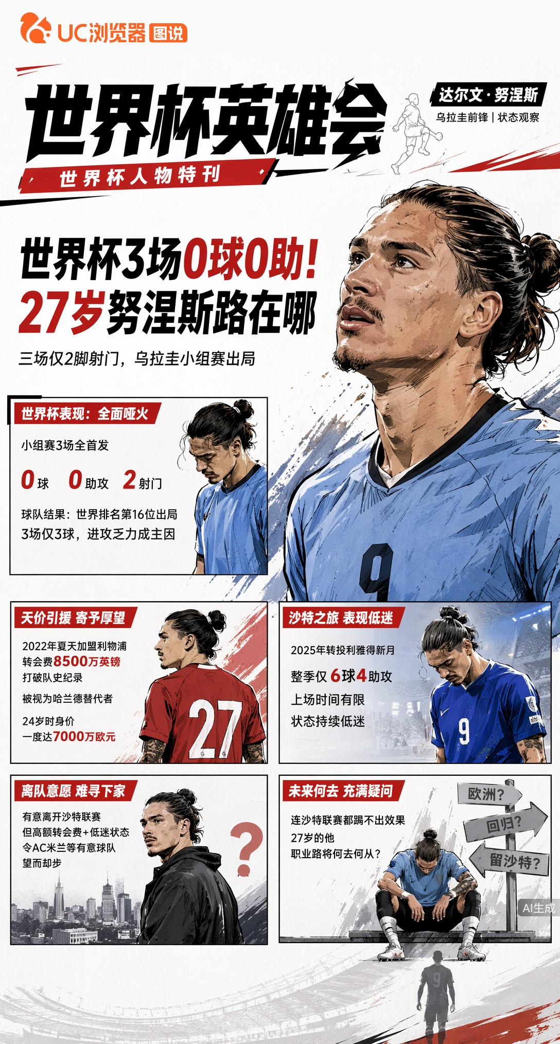 世界杯3场0球0助！27岁努涅斯沙特都踢不明白，职业路在哪