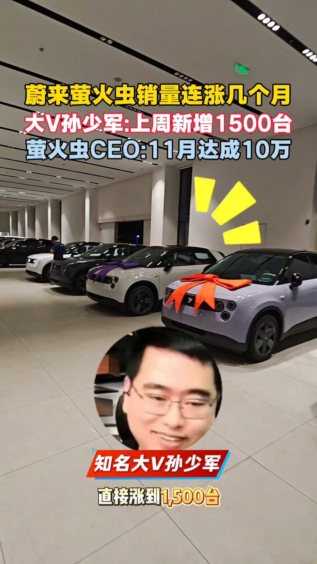 蔚来萤火虫销量连涨几个月！上周新增1500！11月达成10万
