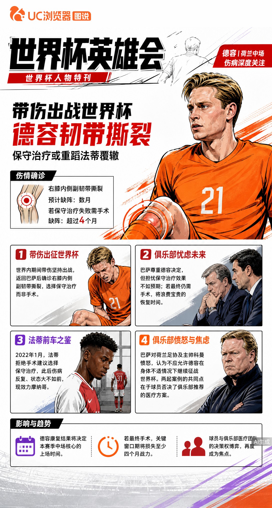 德容世界杯带伤上阵确诊韧带撕裂，保守治疗或重蹈法蒂覆辙