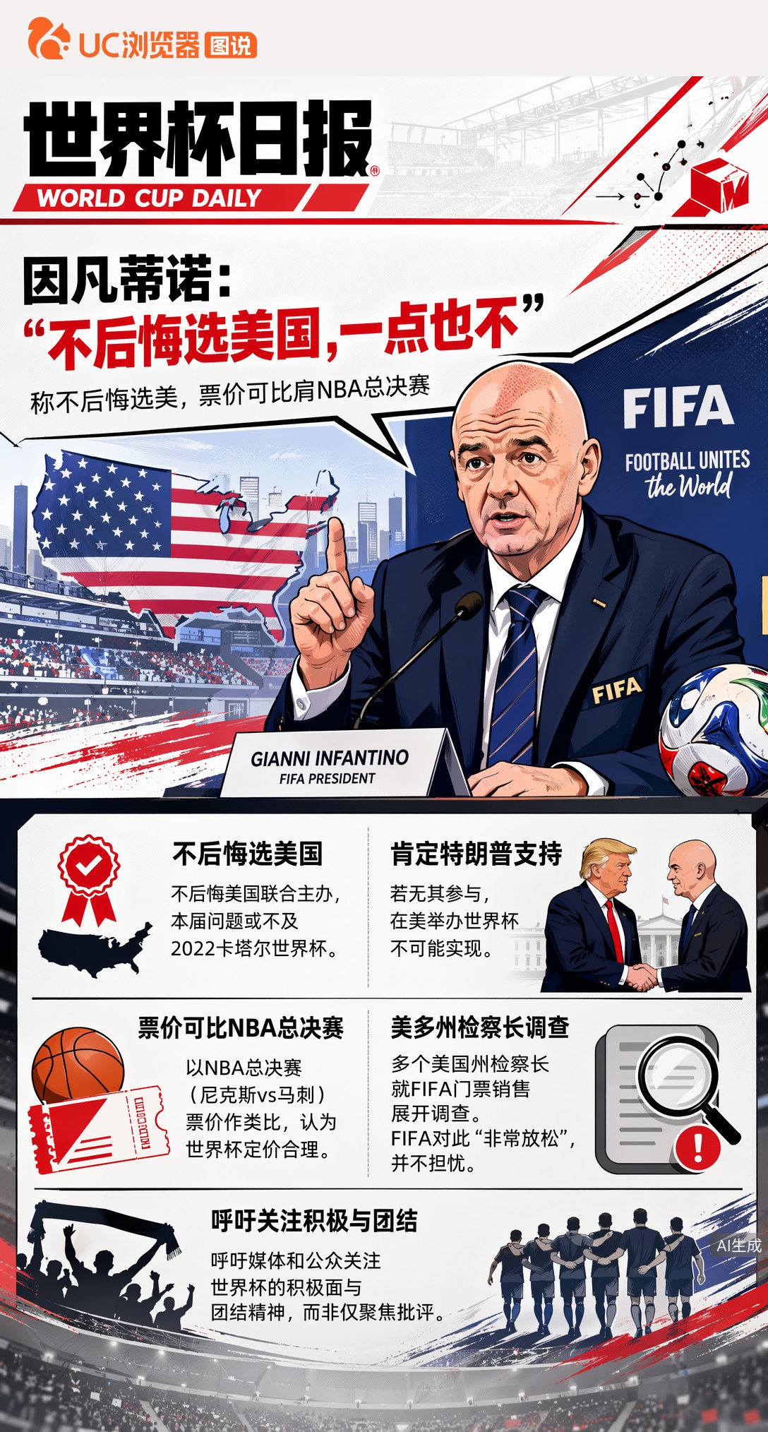 因凡蒂诺拒不认错！被追问后悔选美国主办，他说“一点也不”