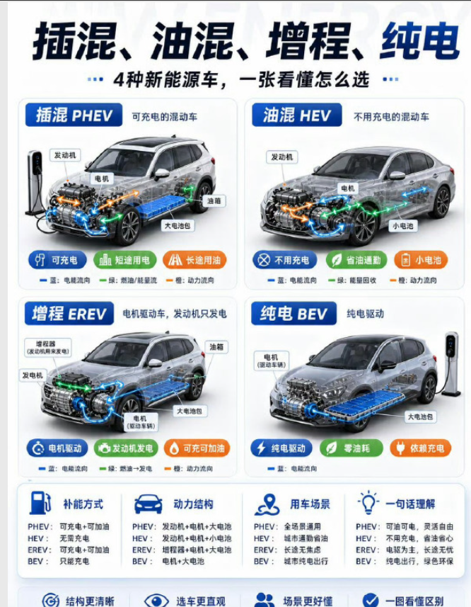 买车选纯电还是增程，一句话分清

能装家充桩直接选纯电，用车成本极低，日常通勤十