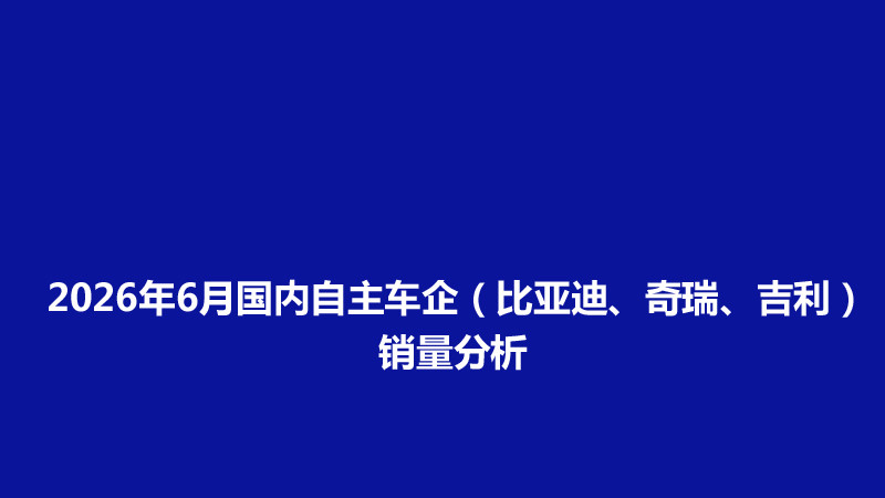 6月国内自主三强车企销量公布！比亚迪领先，奇瑞、吉利增量放缓