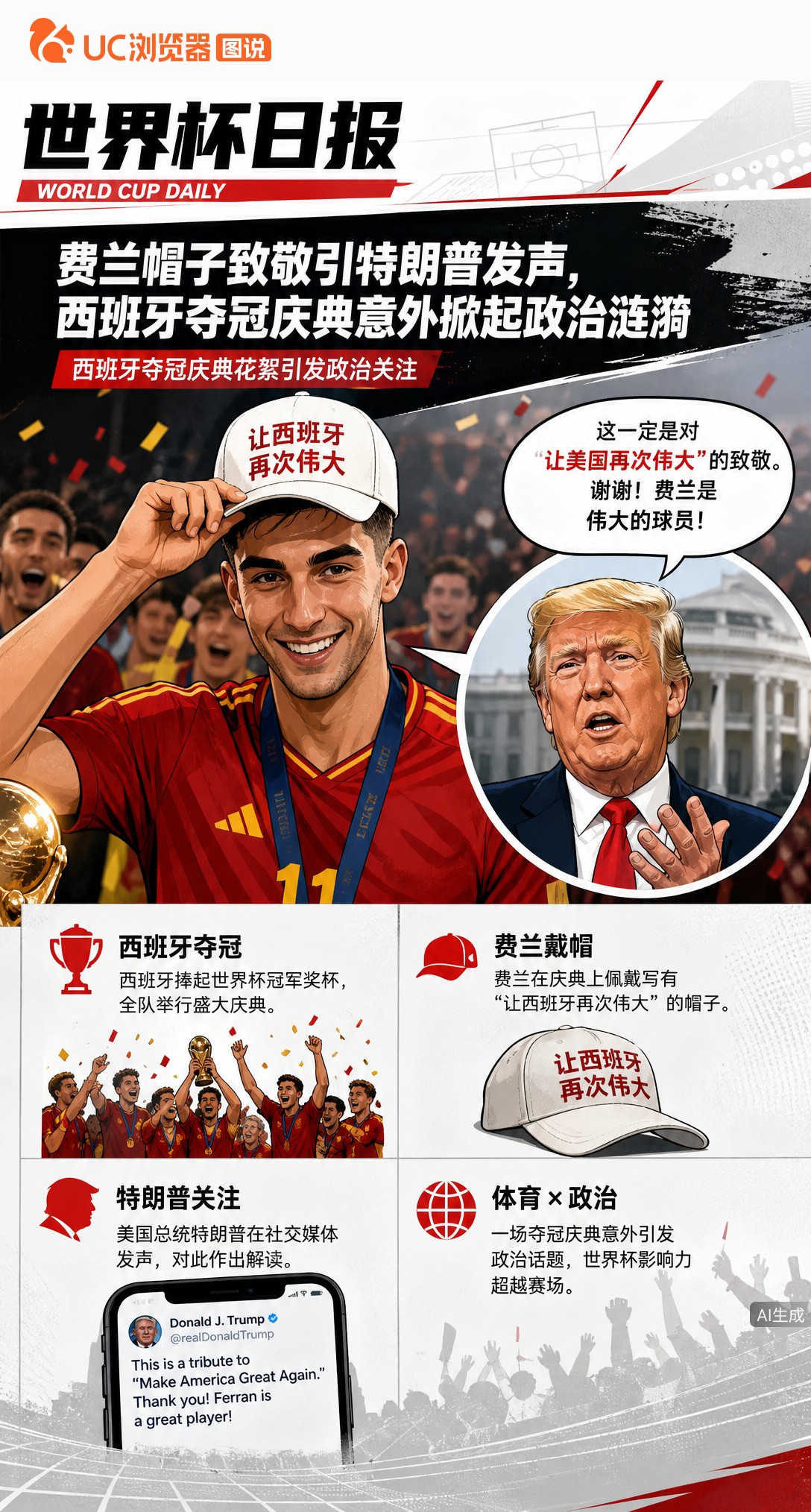费兰帽子致敬引特朗普发声，西班牙夺冠庆典意外掀起政治涟漪