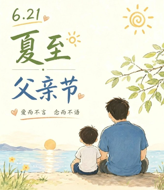 父爱如山，
爱而不言，念而不语。

昼渐长，爱无声，
当夏至遇上父亲节，
最长的