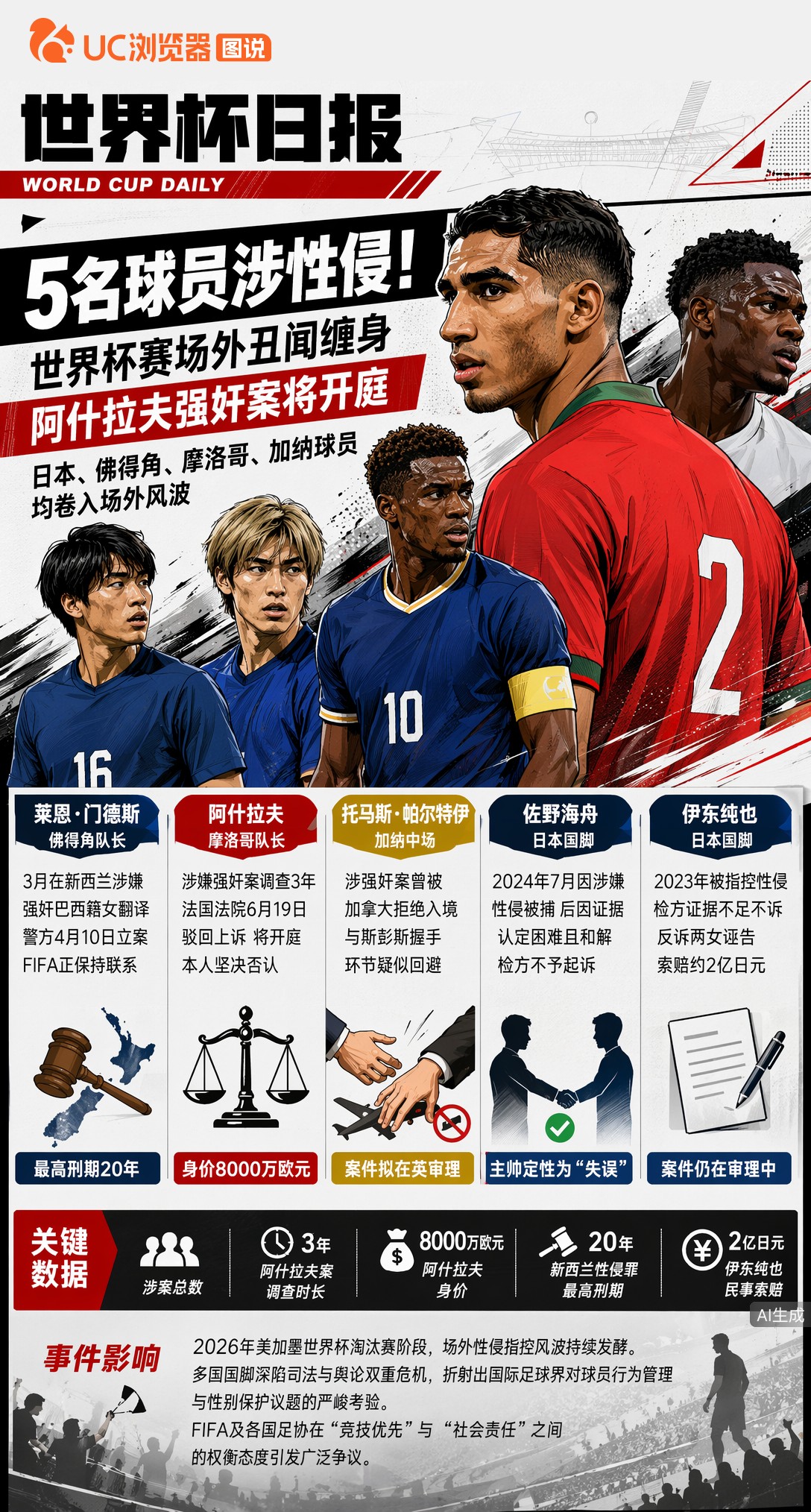 5名球员涉性侵！世界杯赛场外丑闻缠身，阿什拉夫强奸案将开庭
