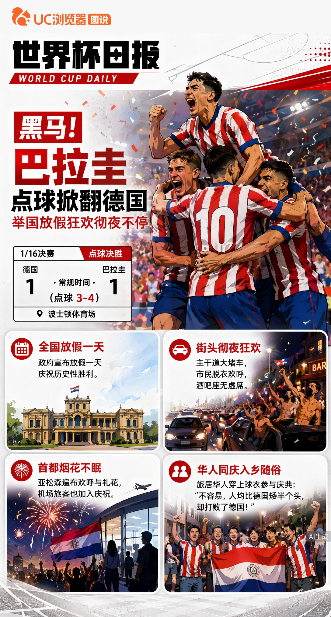 黑马！巴拉圭点球掀翻德国，举国放假狂欢彻夜不停