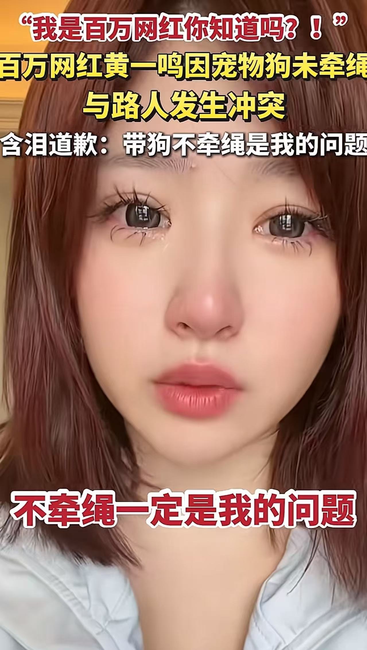 黄一鸣带狗出门不牵绳，狗吓到了一个女子，双方发生冲突，黄一鸣气势汹汹的说：“你知