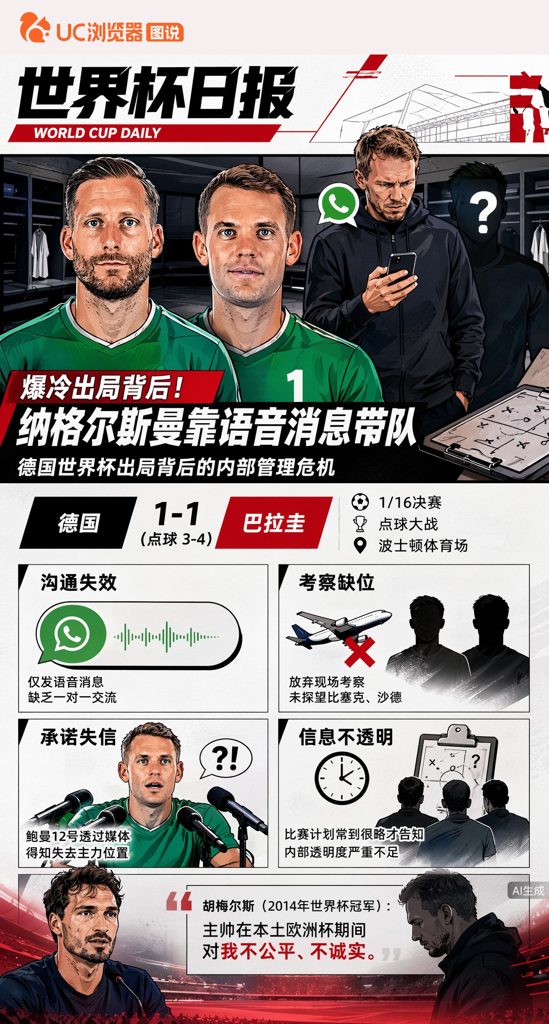爆冷出局背后！德国更衣室曝光：纳格尔斯曼靠语音消息带队