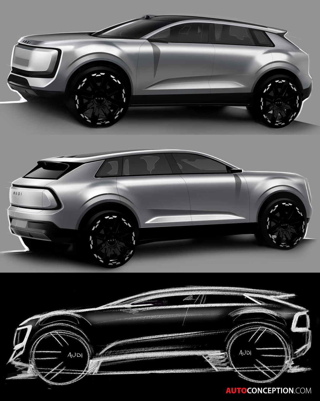专为中国市场打造的奥迪全新纯电SUV E7X，以“一体化”设计语言亮相。首尾环绕