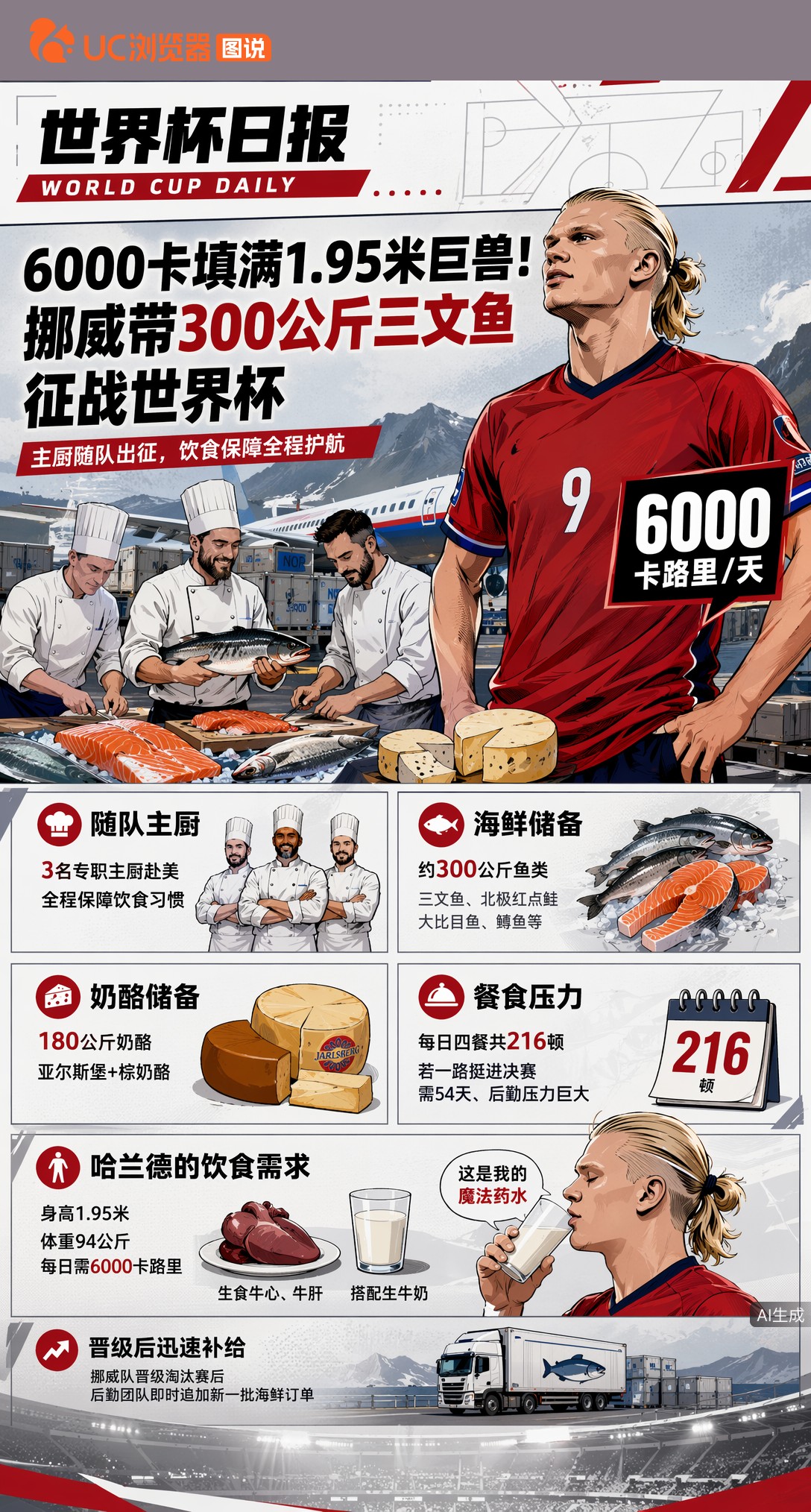 6000卡填满1.95米巨兽！挪威带300公斤三文鱼征战世界杯