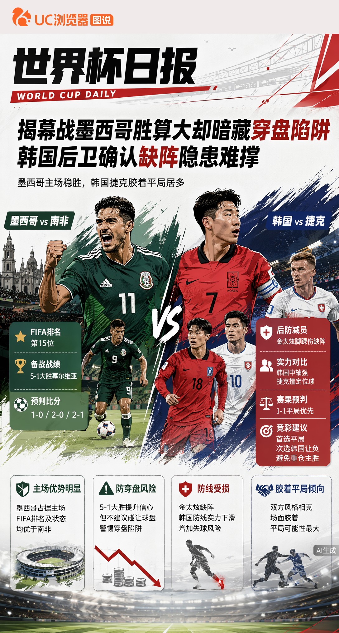 揭幕战墨西哥胜算大却暗藏穿盘陷阱，韩国后卫确认缺阵隐患难撑