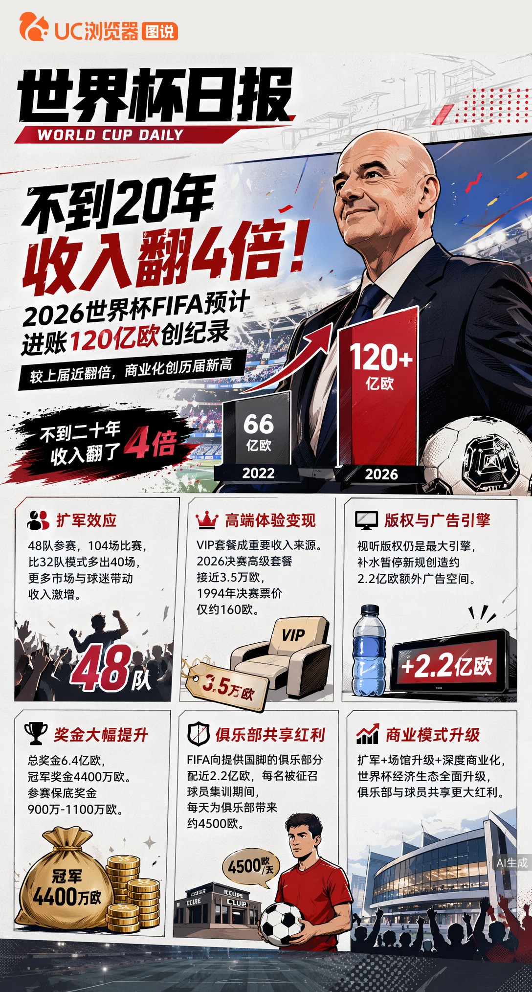不到20年收入翻4倍！2026世界杯FIFA预计进账120亿欧创纪录