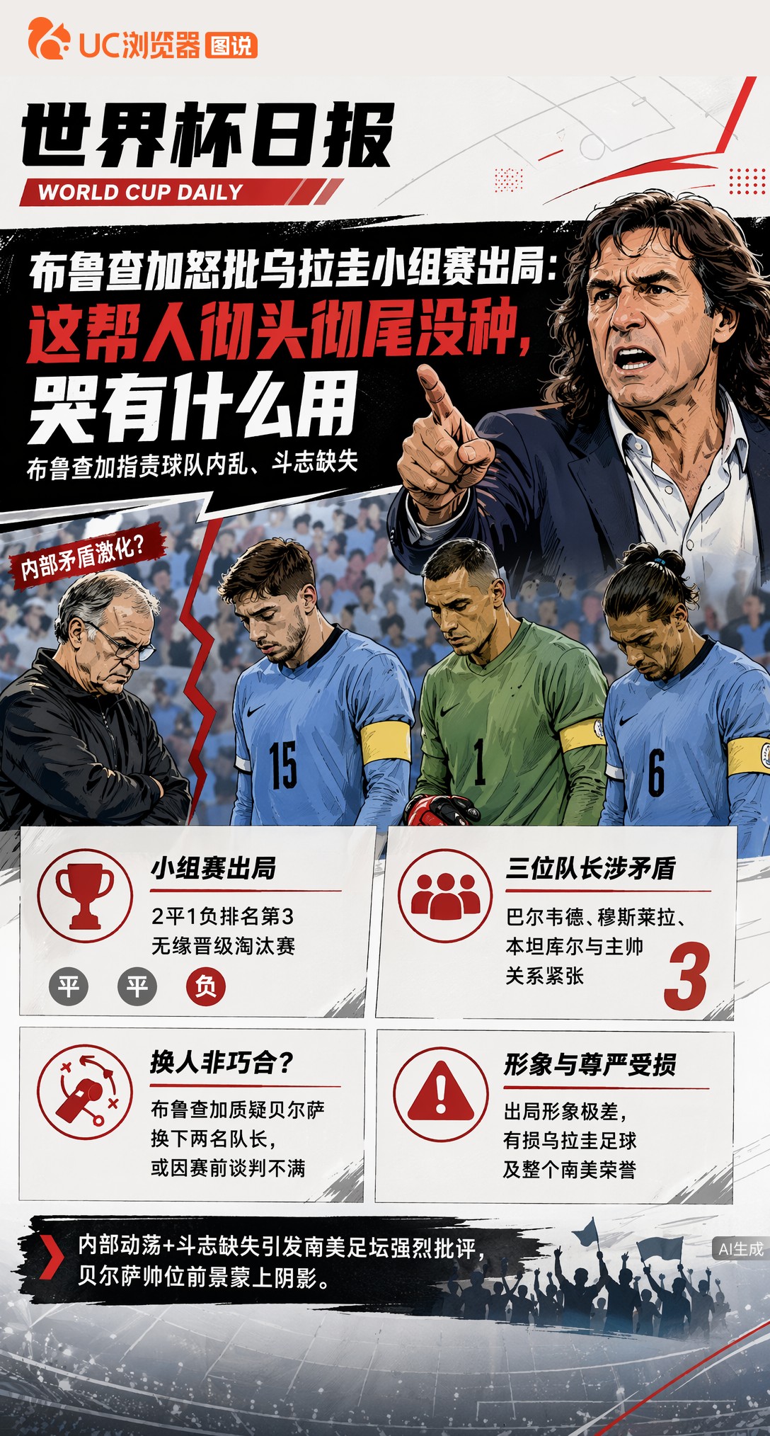 布鲁查加怒批乌拉圭小组赛出局：这帮人彻头彻尾没种，哭有什么用