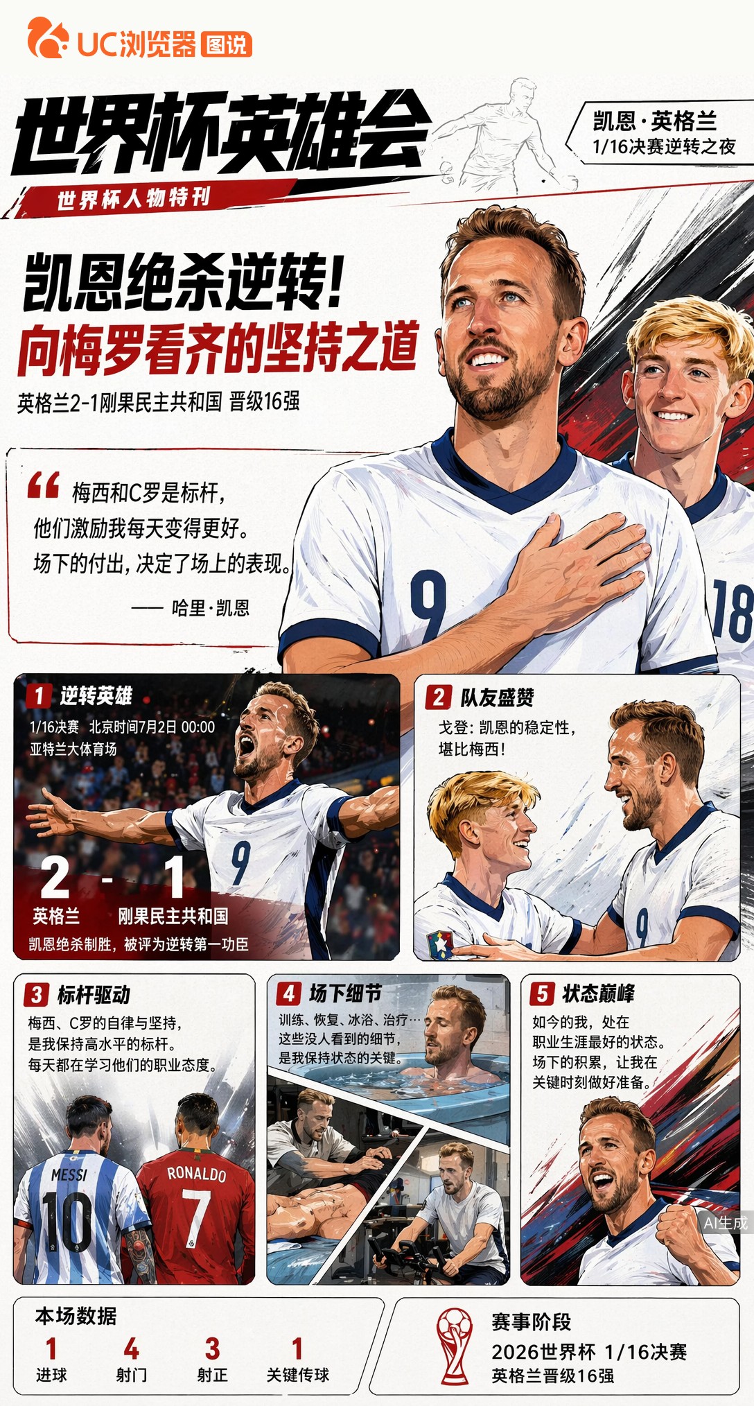凯恩绝杀逆转后谈梅罗标杆：冰浴治疗场下付出才是最高水平秘诀