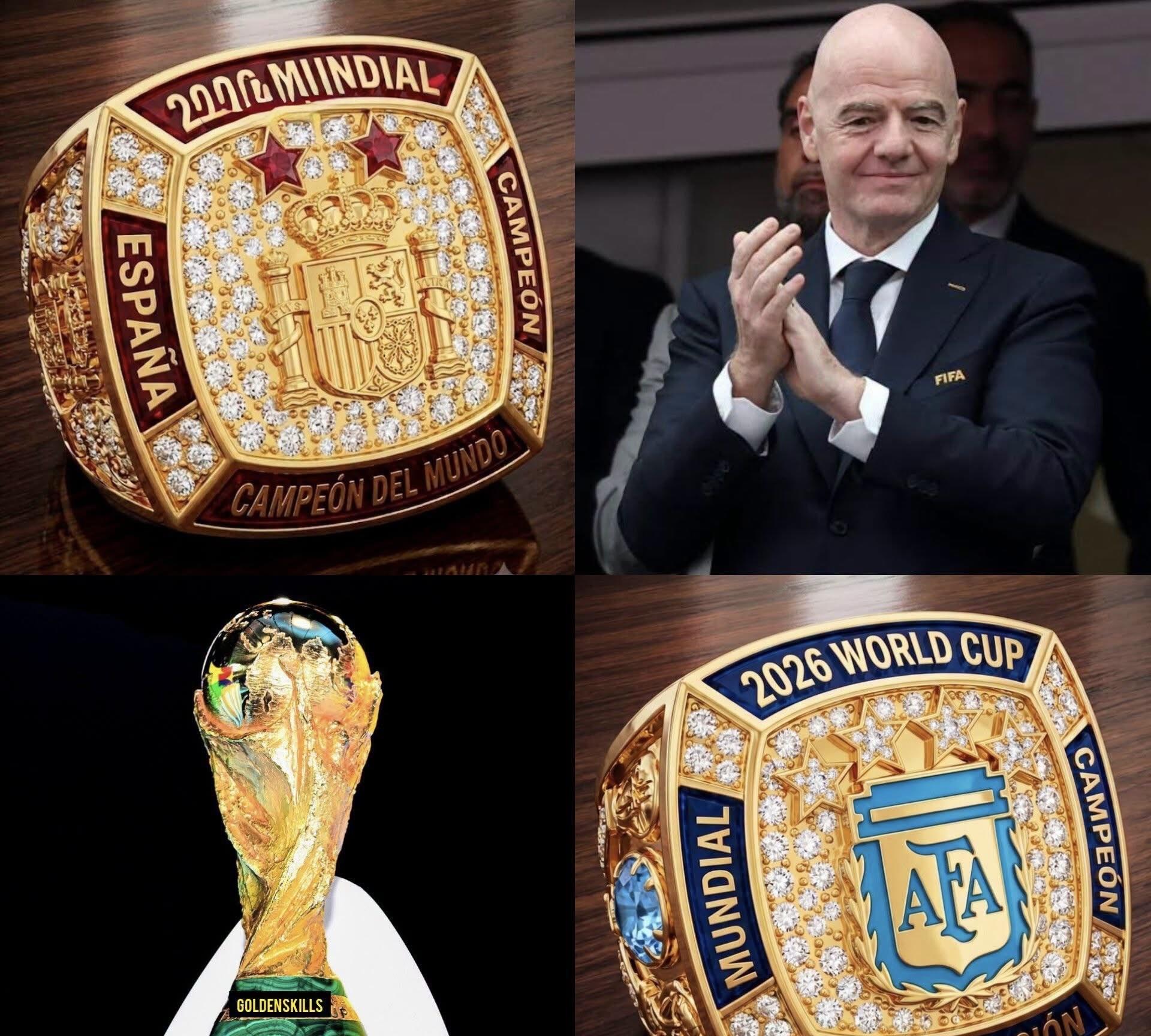 FIFA将在2026年世界杯上首次除了奖杯和金牌外，冠军球队还将获得个性化定制戒