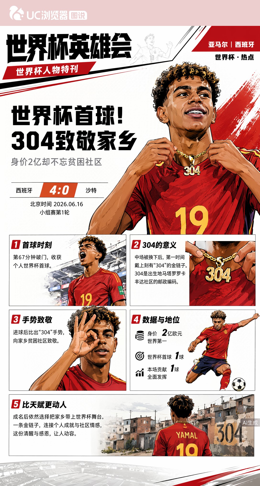 身价2亿却念念不忘"304"！亚马尔世界杯首球后戴金链子致敬贫困社区