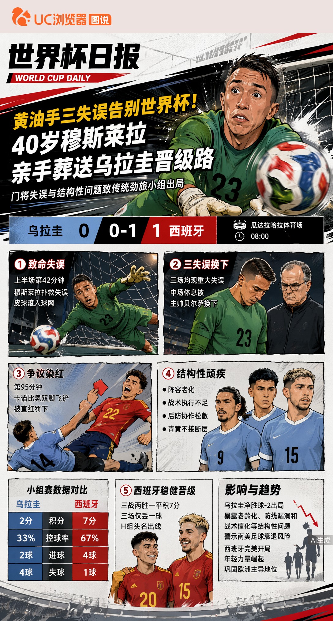 黄油手三失误告别世界杯！40岁穆斯莱拉亲手葬送乌拉圭晋级路