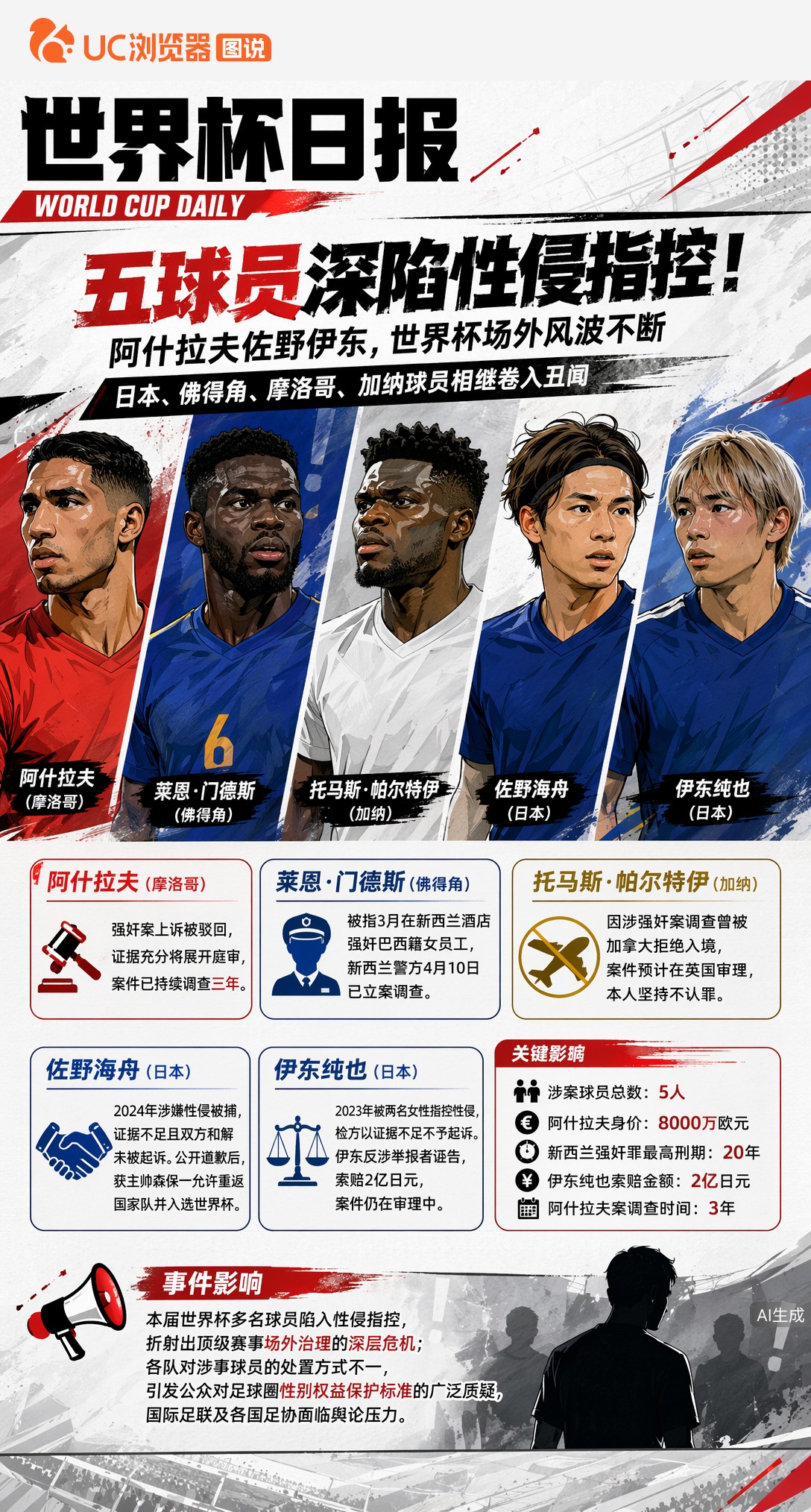 五球员深陷性侵指控！阿什拉夫佐野伊东，世界杯场外风波不断