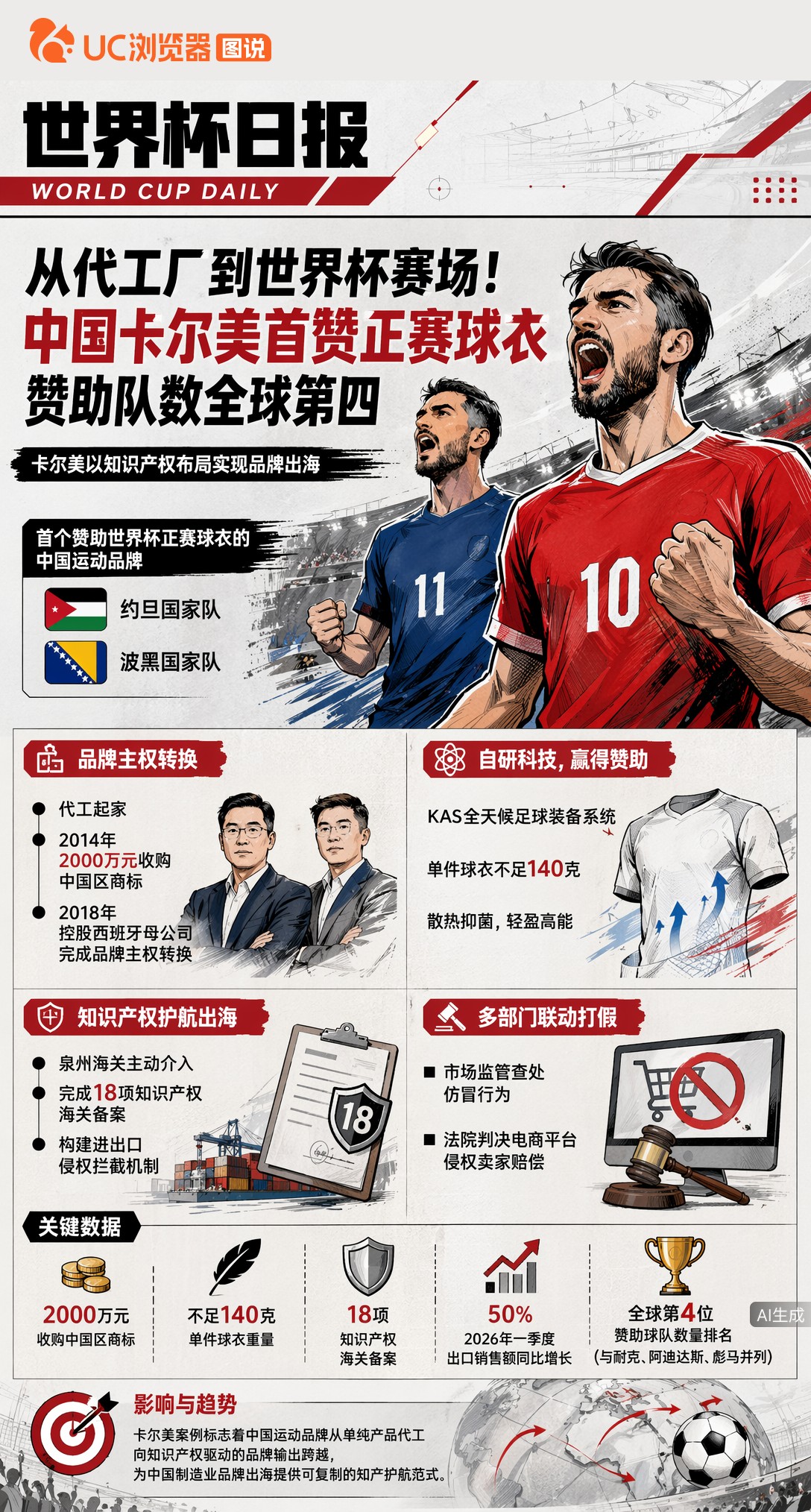 从代工厂到世界杯赛场！中国卡尔美首个赞助正赛球衣，赞助队数全球第四