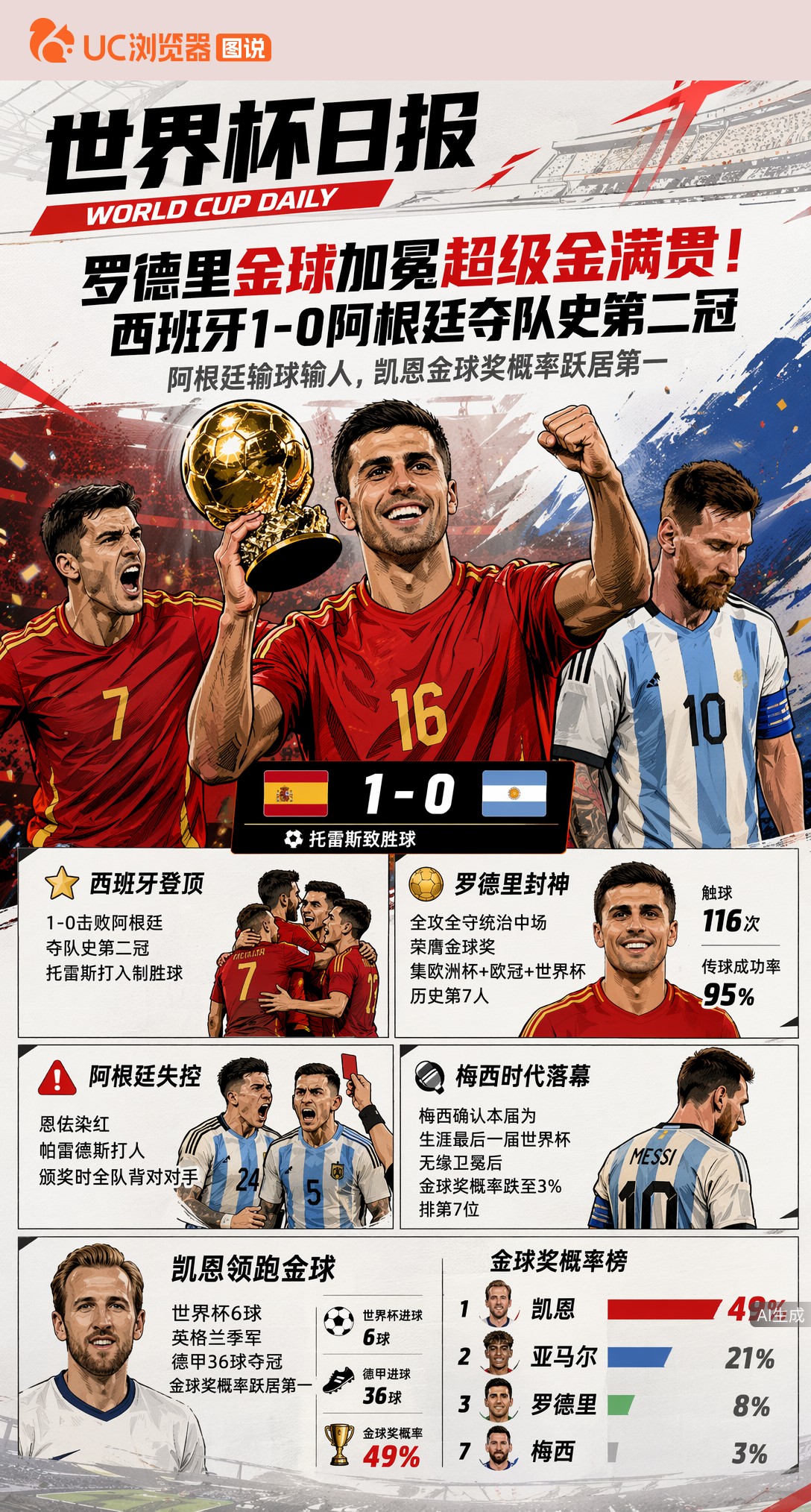 罗德里金球加冕超级金满贯！西班牙1-0阿根廷夺队史第二冠