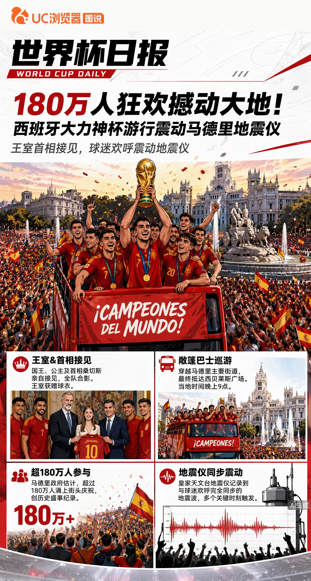 180万人狂欢撼动大地！西班牙大力神杯游行震动马德里地震仪