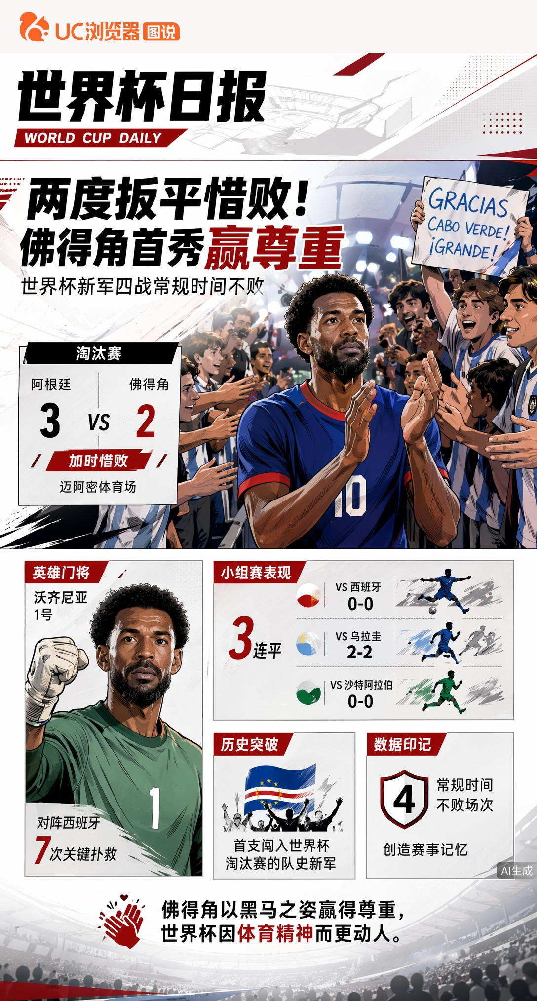 两度扳平惜败！佛得角首秀赢尊重，阿根廷球迷致敬