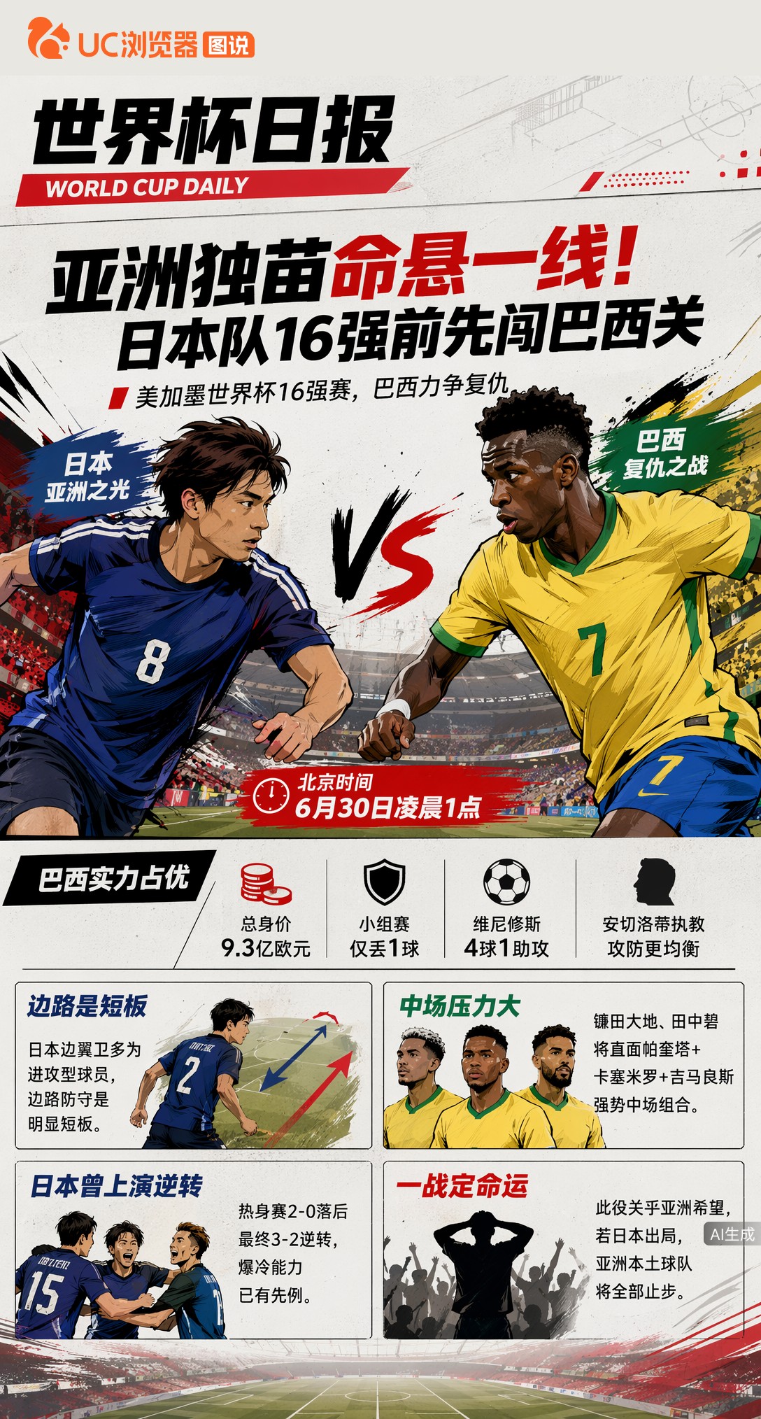 亚洲独苗命悬一线！日本队16强前先闯巴西关