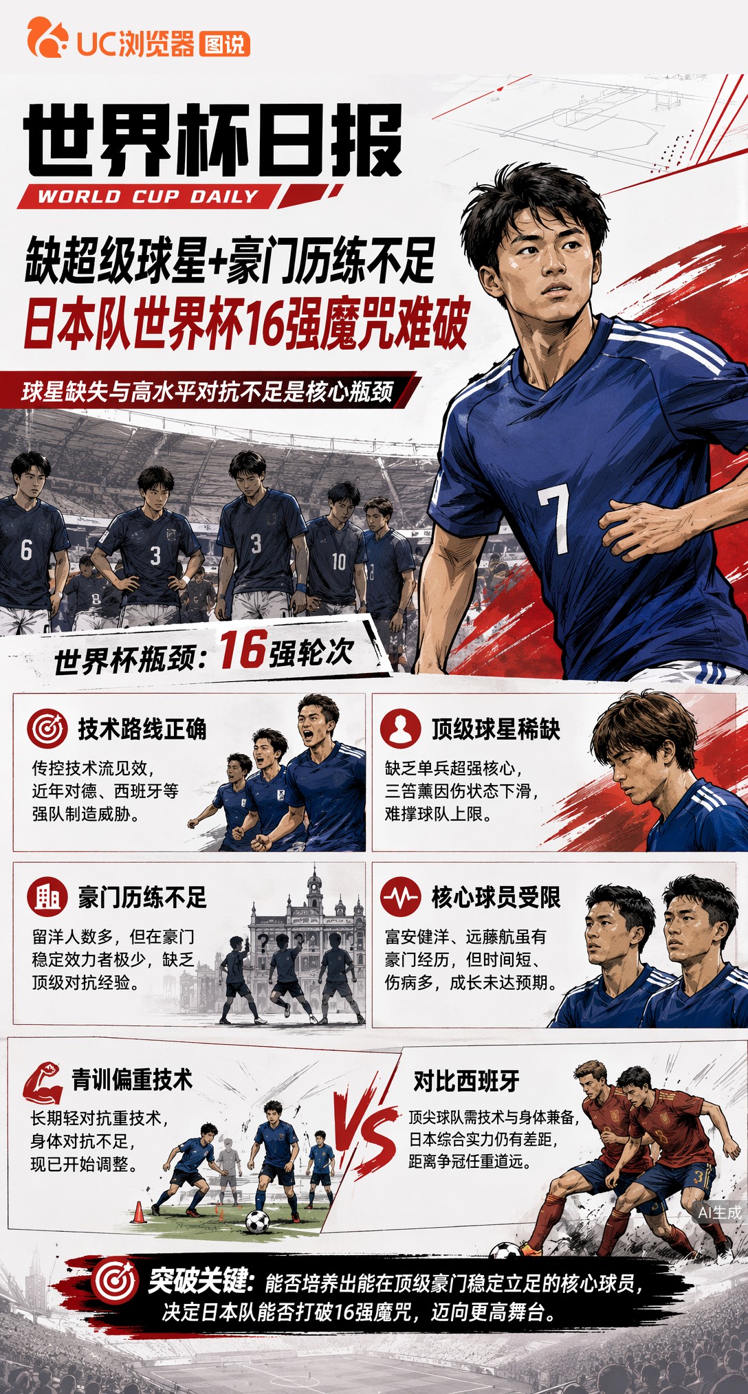 缺超级球星+豪门历练不足，日本队世界杯16强魔咒难破