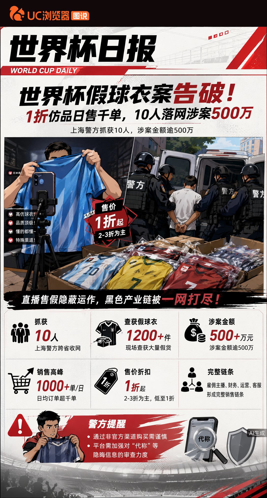世界杯假球衣案告破！1折仿品日售千单，10人落网涉案500万