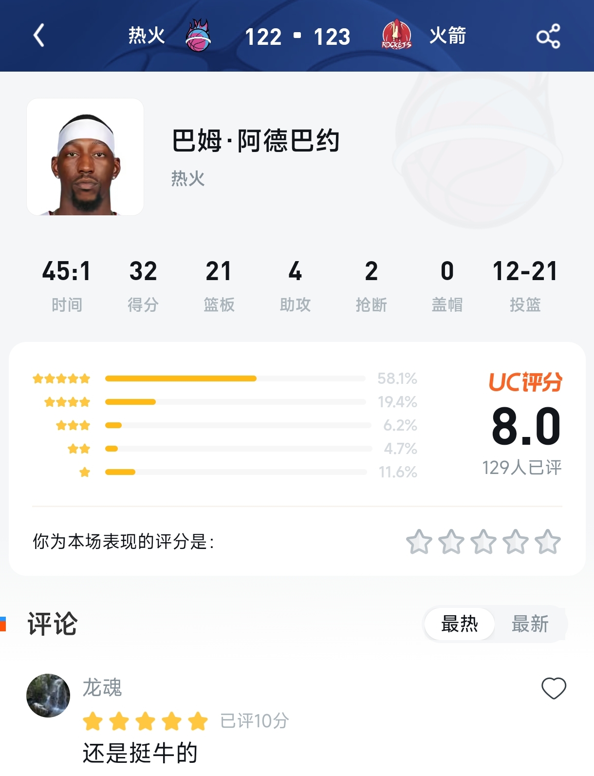 空砍32+21却只配8.0分？热火魂斗罗沦为空砍群主，评分区网友炸锅了！