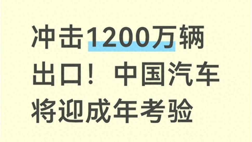 冲击1200万辆出口！中国汽车将迎成年考验？