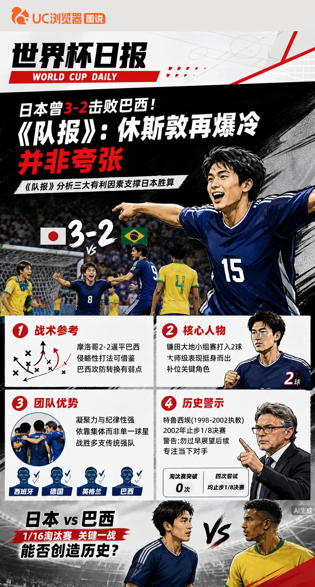 日本曾3-2击败巴西！《队报》：休斯敦再爆冷并非夸张