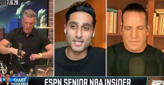 NBA记者Shams Charania在一档节目中谈到了詹姆斯的去向，目前骑士、