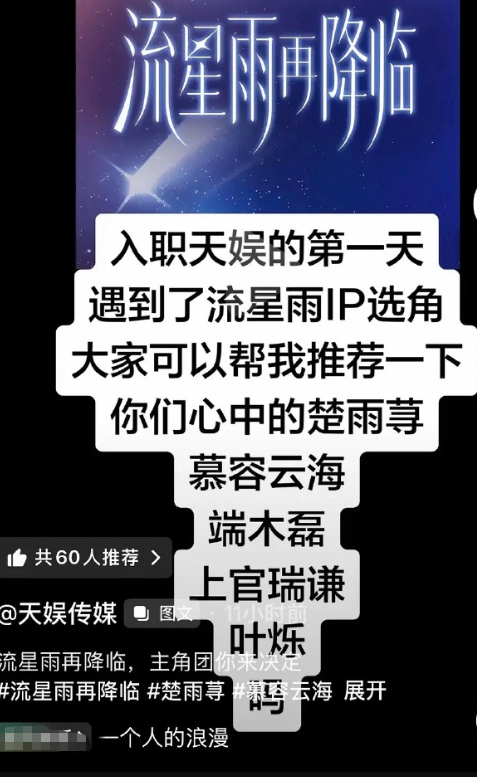 《流星雨》要重拍了，正在选女主楚雨荨，你觉得谁合适？ ​

