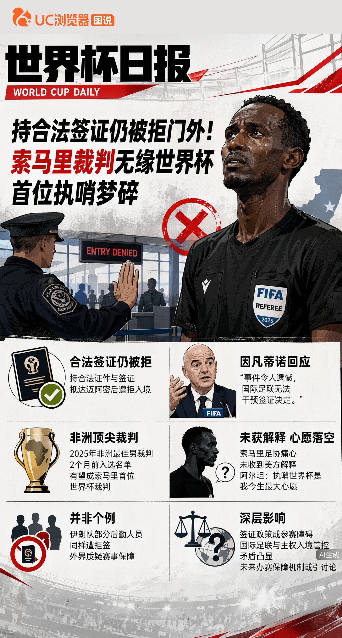 持合法签证仍被拒门外！索马里裁判无缘世界杯，首位执哨梦碎
