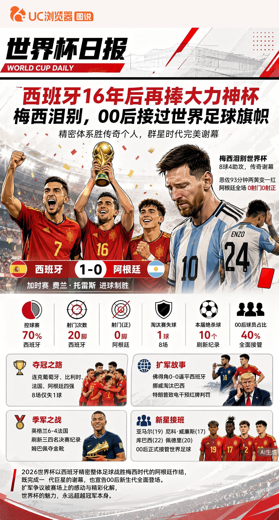 西班牙16年后再捧大力神杯，梅西泪别，00后接过世界足球旗帜
