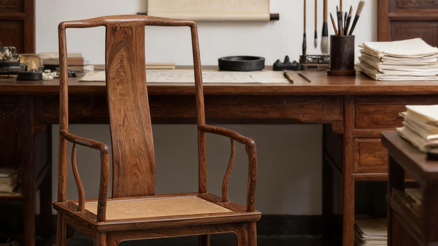 文人雅器珍藏，黄花梨老料，南官帽椅