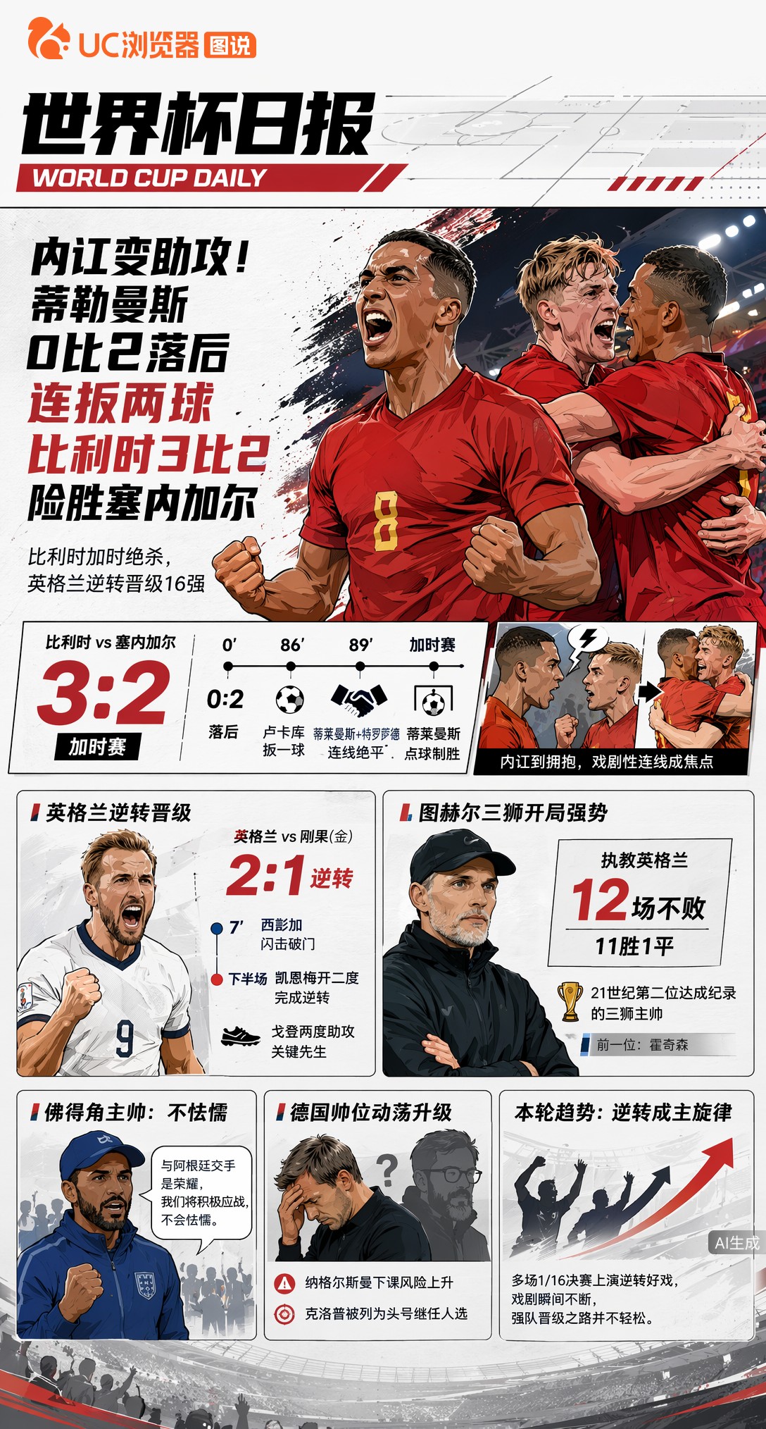 内讧变助攻！蒂勒曼斯0比2落后连扳两球，比利时3比2险胜塞内加尔
